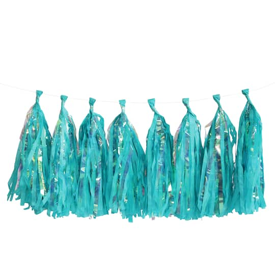 Teal Tissue Tassel Garland by Celebrate It&#x2122;